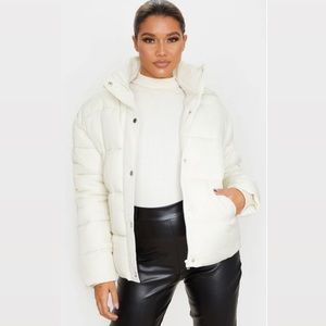 BRAND NEW cream skin hooded puffer jacket